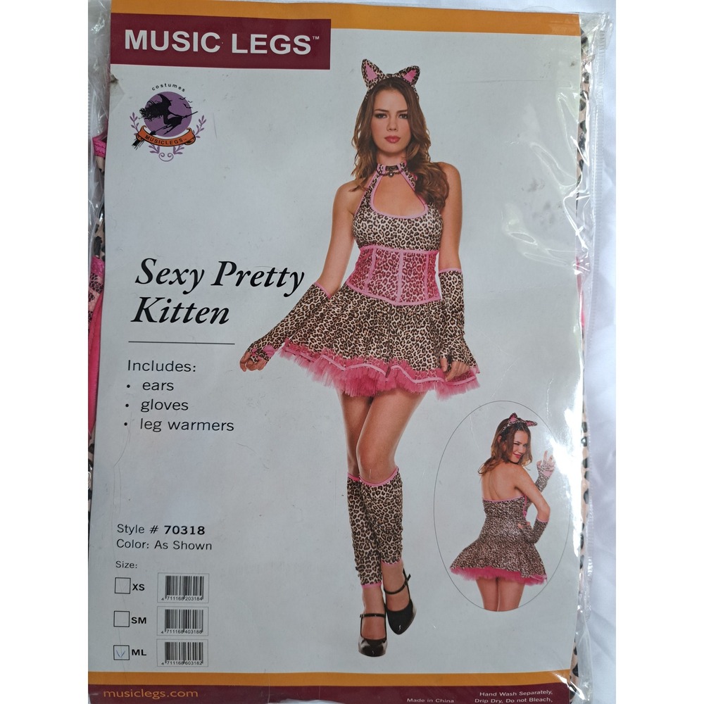 Music Legs Sexy Pretty Kitten Leopard Costume Pink Lace 70318 ML New